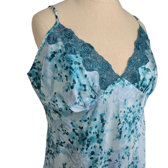 Secret Treasures Nightgown Teddy Slip Floral Blue and White Large - Picture 3 of 12